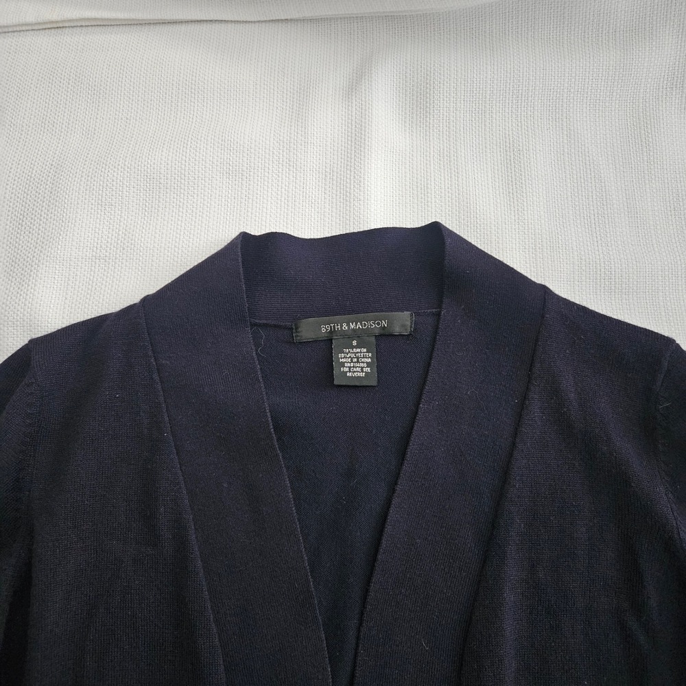Cropped Open Front Cardigan Bolero Shrug Sweater Womens S Blue 3/4 Sleeve - Picture 2 of 6
